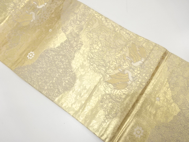 道長取りに唐花・向かい鳳凰模様織り出し袋帯